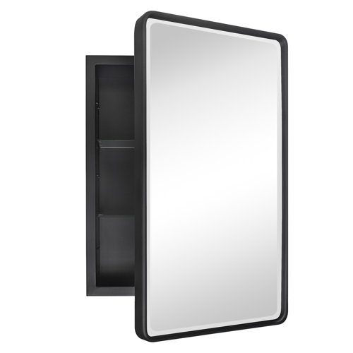 17 Stories Metal Framed Recessed Bathroom Medicine With Mirror Black Wayfair